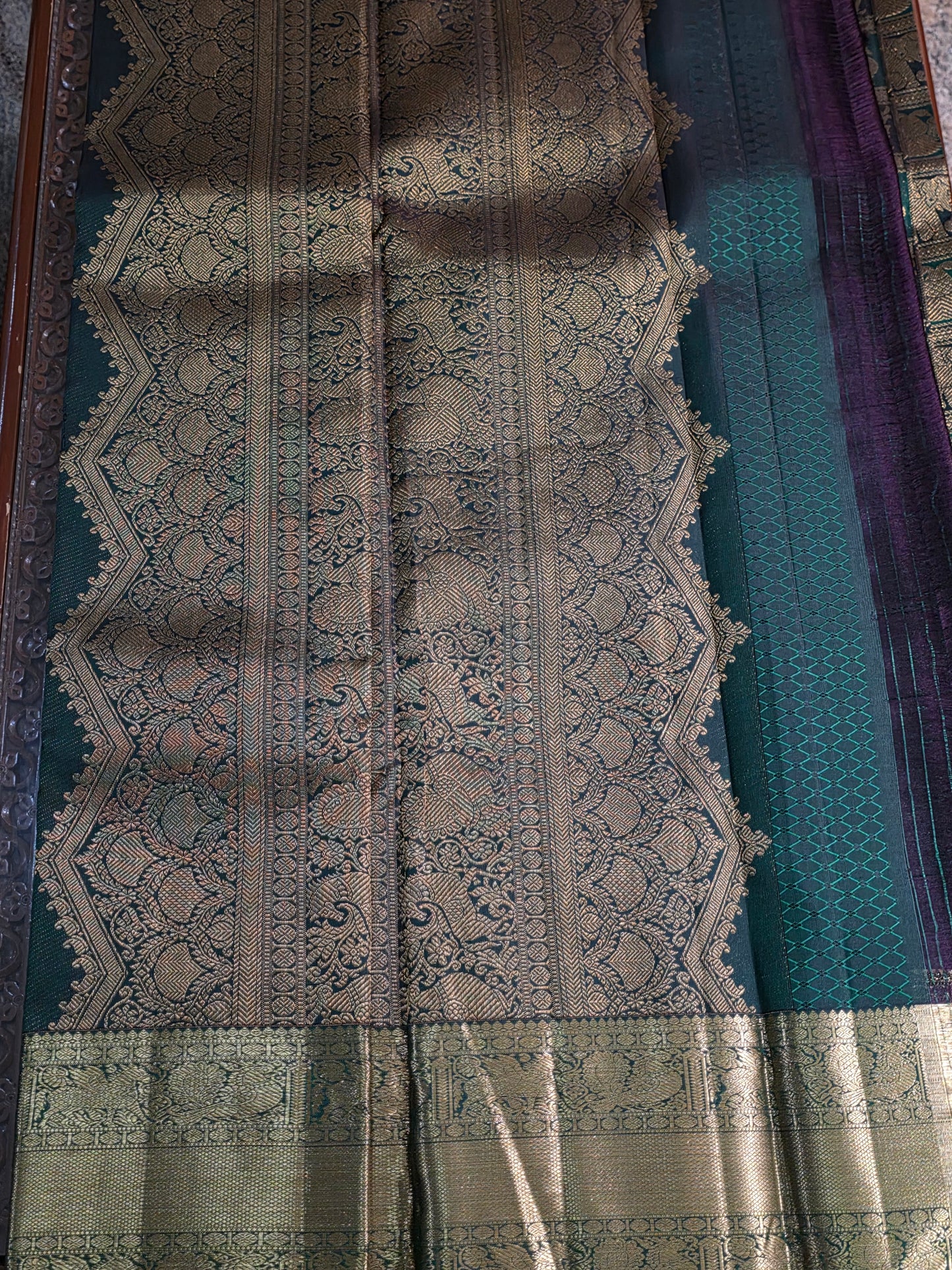 Pure Mulberry dual tone green colour silk saree with pure zari completely hand woven.