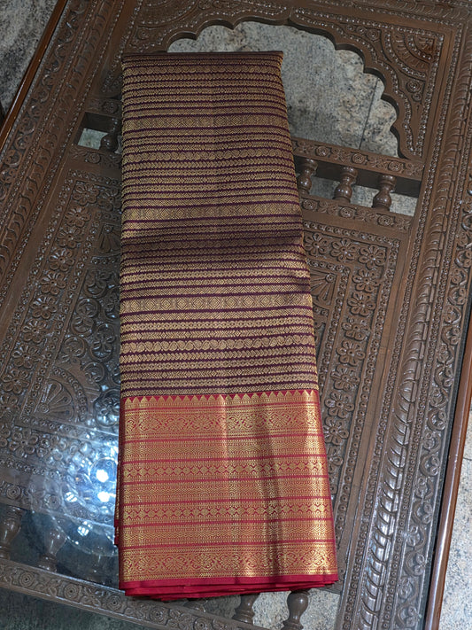 Pure Mulberry silk dual tone brown saree with pure zari completely hand woven.