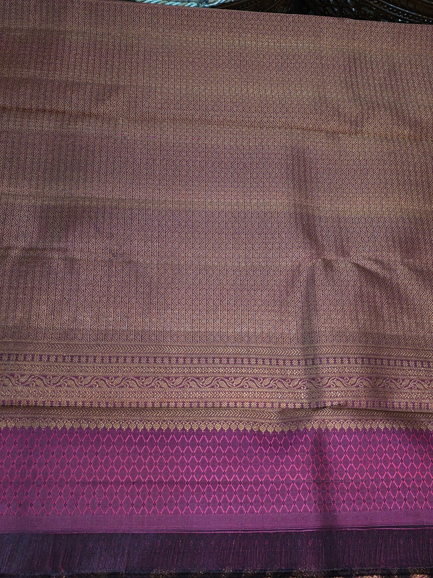 Pure Mulberry rust colour dual tone silk saree with pure zari completely hand woven.