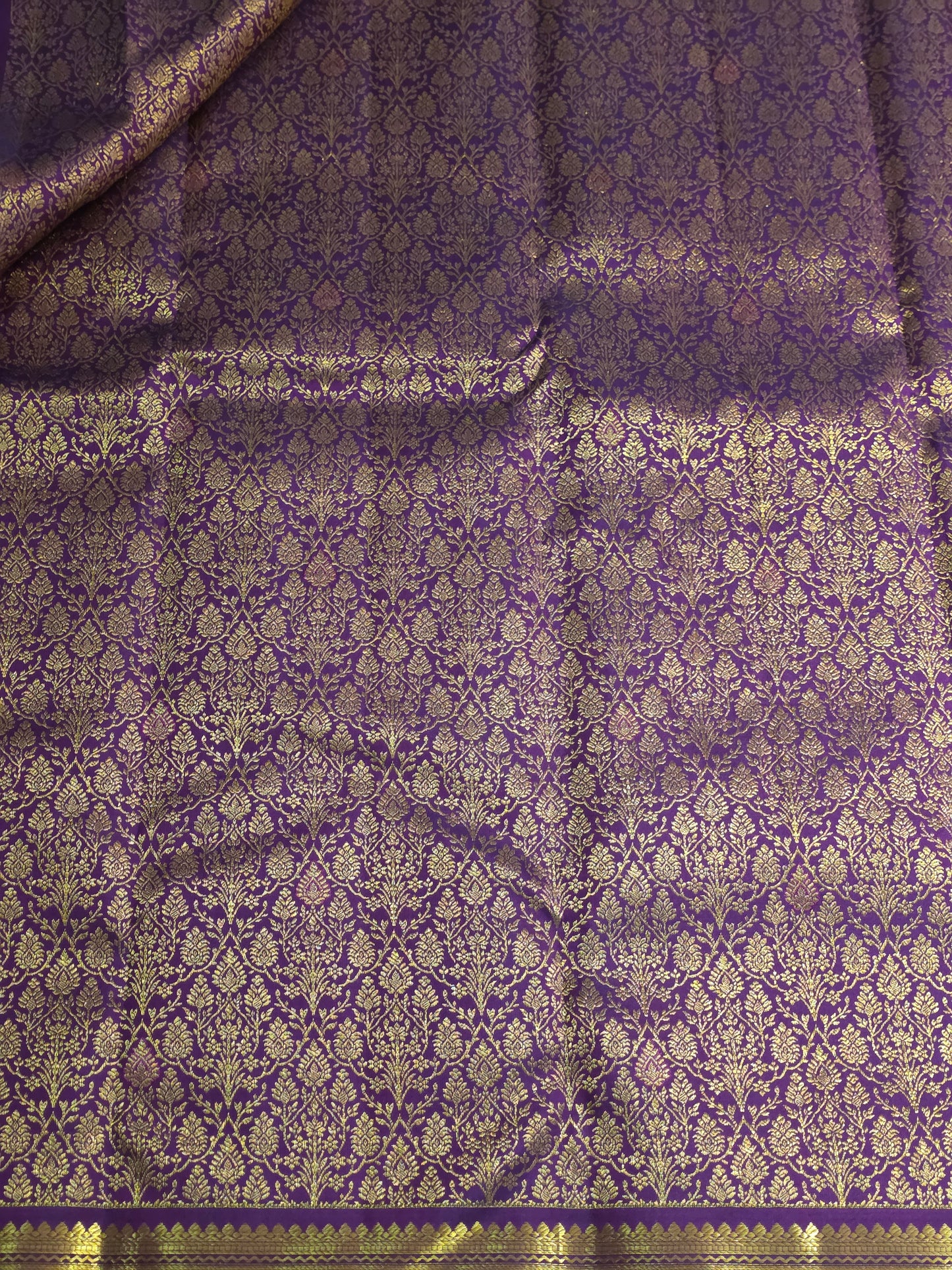 Pure Mulberry silk saree purple colour and golden pure zari completely hand woven.