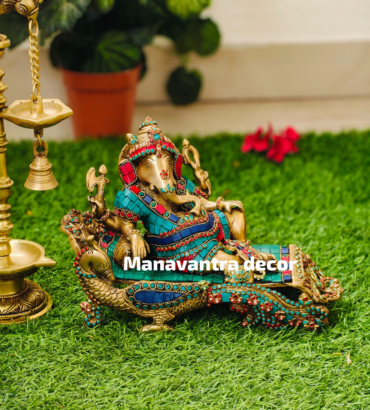 Sofa Ganesh idol with beautiful colour stone work