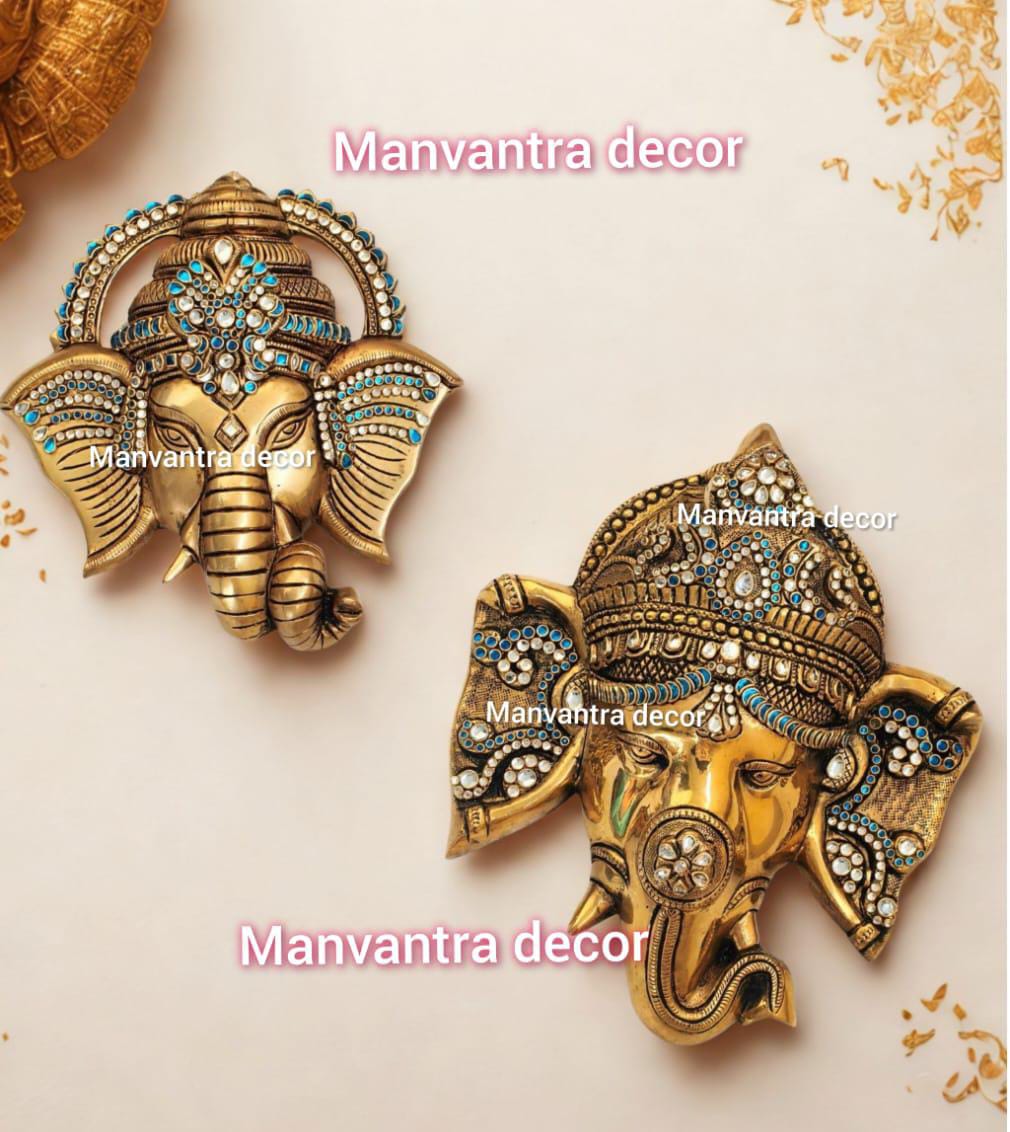 Exotic and beautiful Ganesha wall hang in pure brass studded with special kundan stones