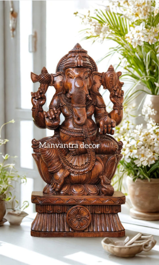 Ganesha idol in solid teak wood, completely hand carved