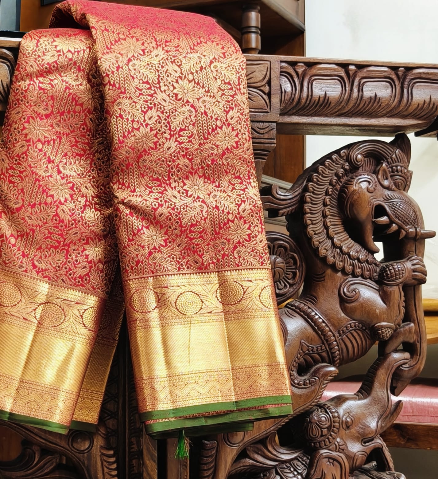 100% pure Mulberry silk with pure zari completely hand woven