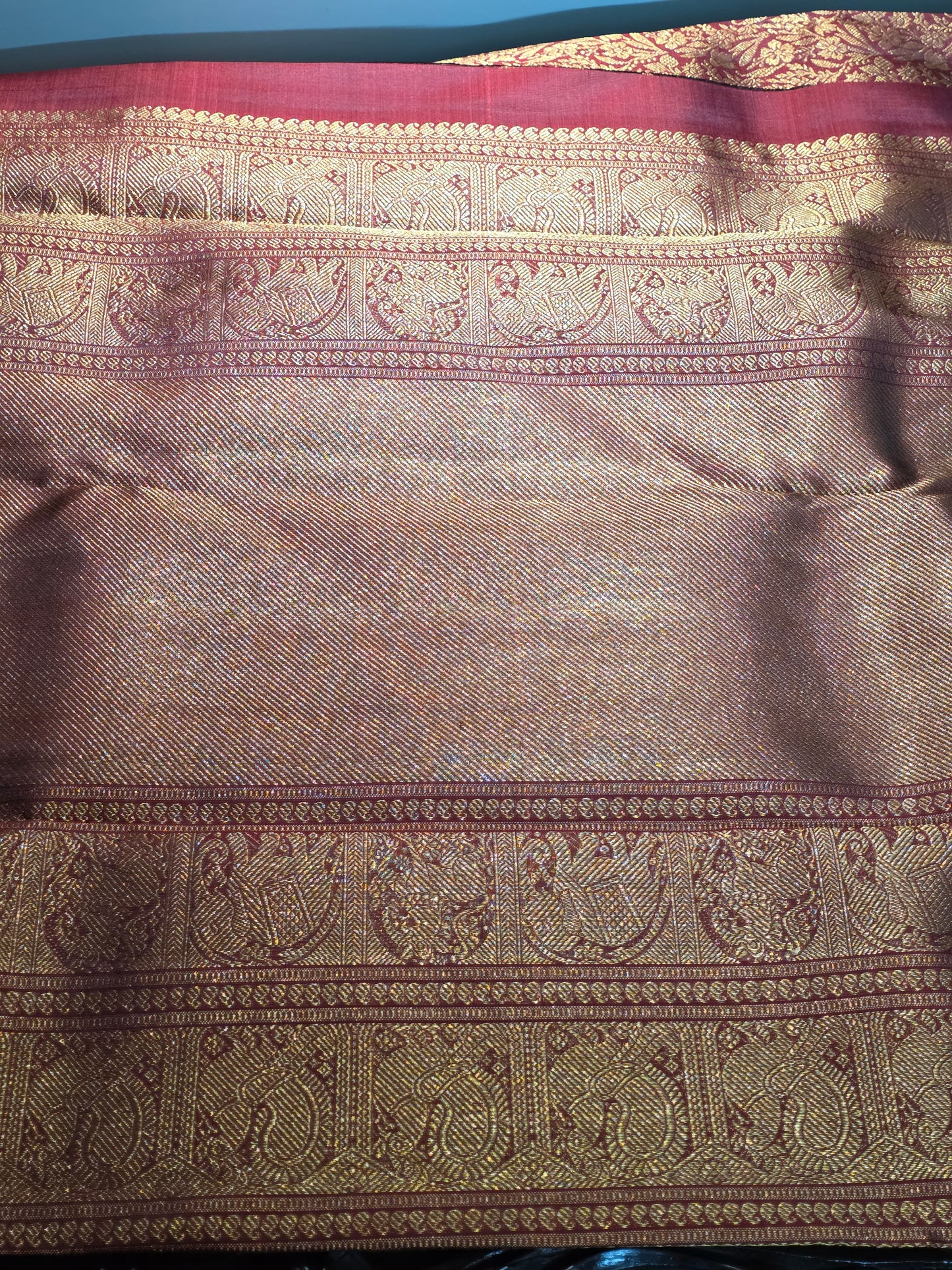 Red / rust pure silk saree with 100% pure zari completely hand woven