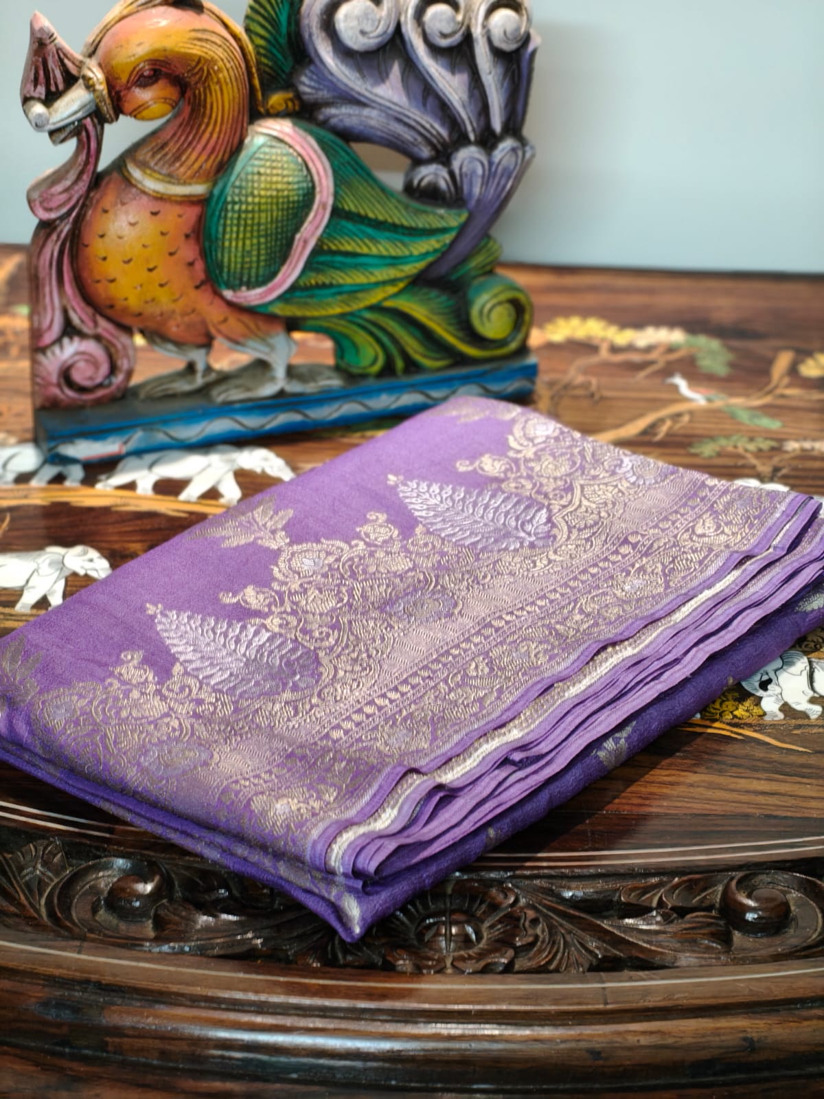 Pure 100% Mulberry tussar silk saree with gold and silver zari work done by hand, completely hand weaved