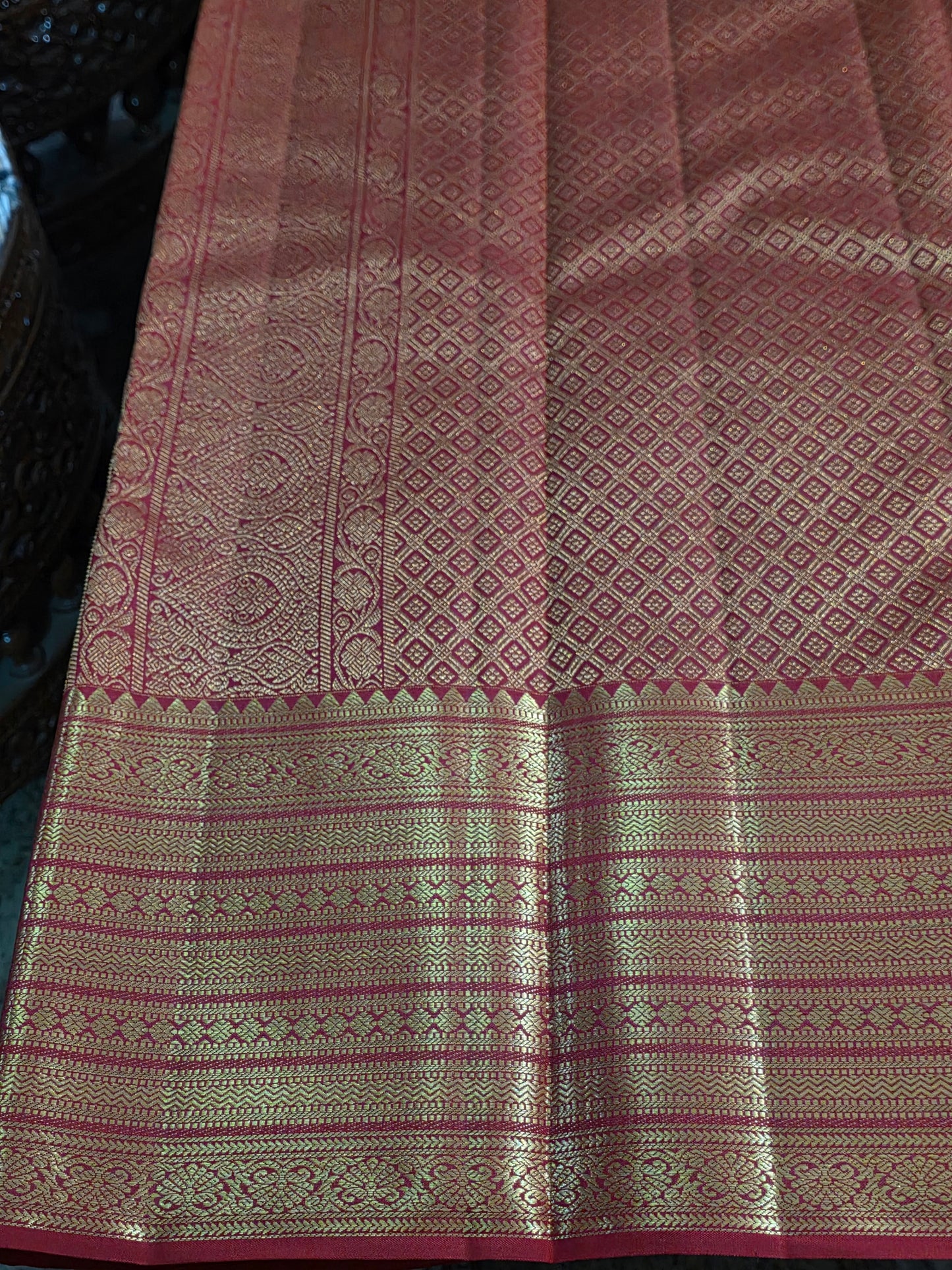 Pure Mulberry silk dual tone brown saree with pure zari completely hand woven.