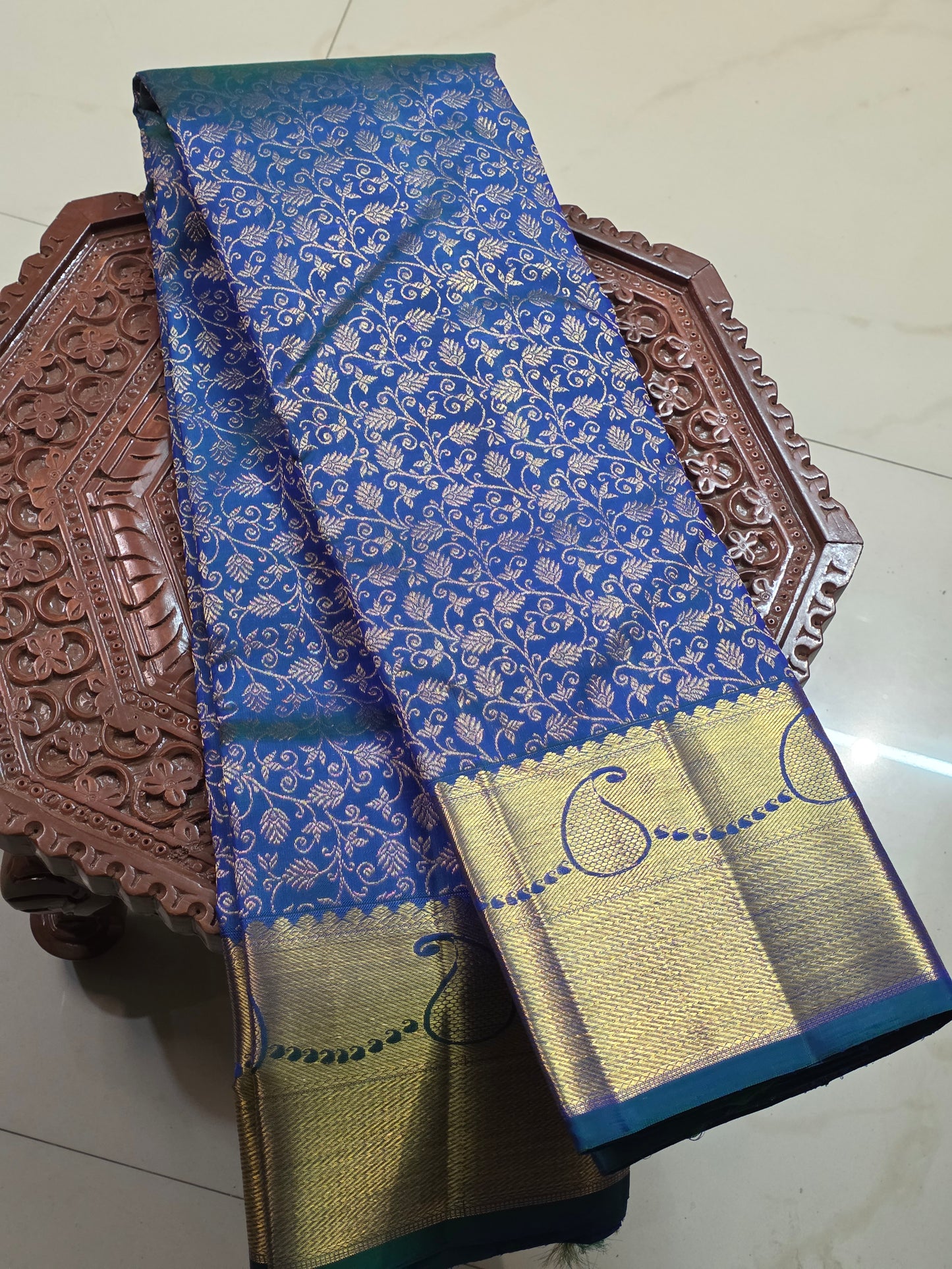 Blue pure silk saree for special occasions