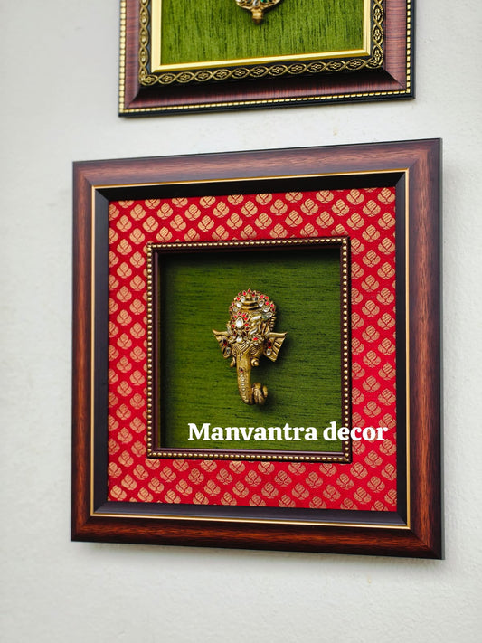 Ganesha wall hang mounted on  brocade silk double frame