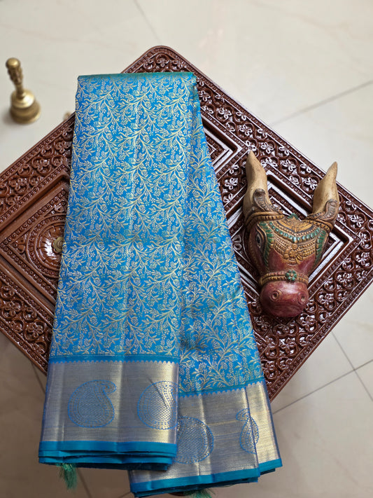 Double tone Blue and silver floral patterns Silk saree