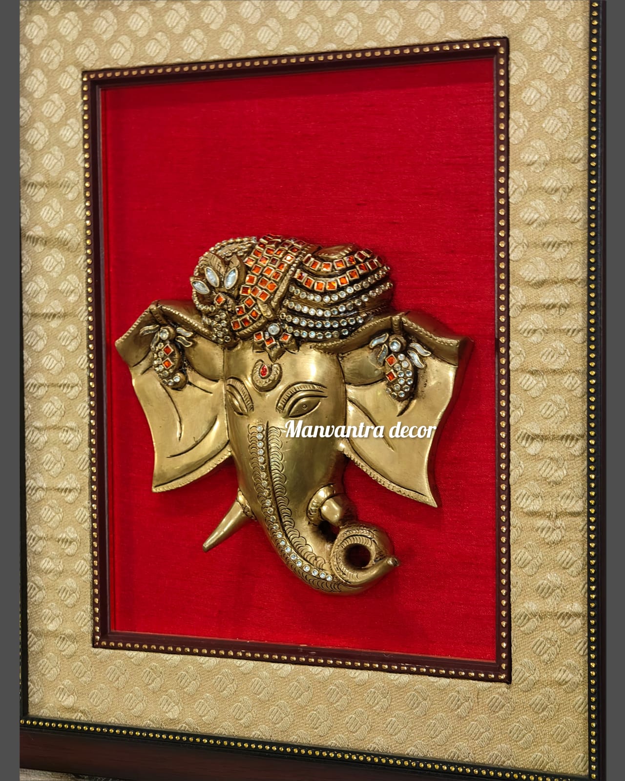 Wall hang ganesha brass with stonework