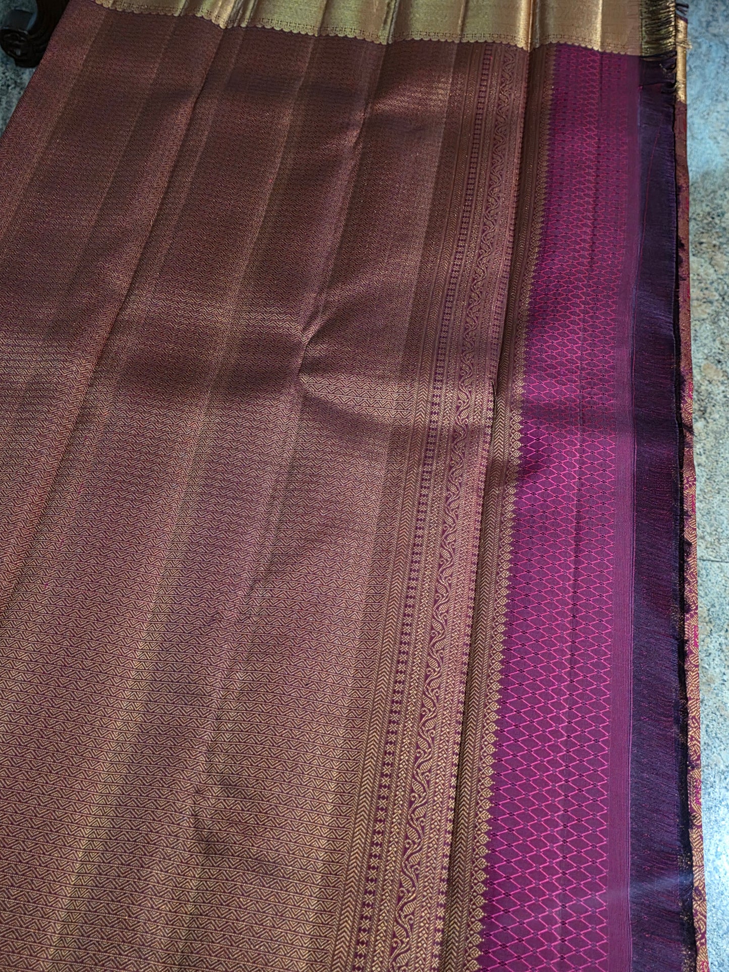 Pure Mulberry rust colour dual tone silk saree with pure zari completely hand woven.