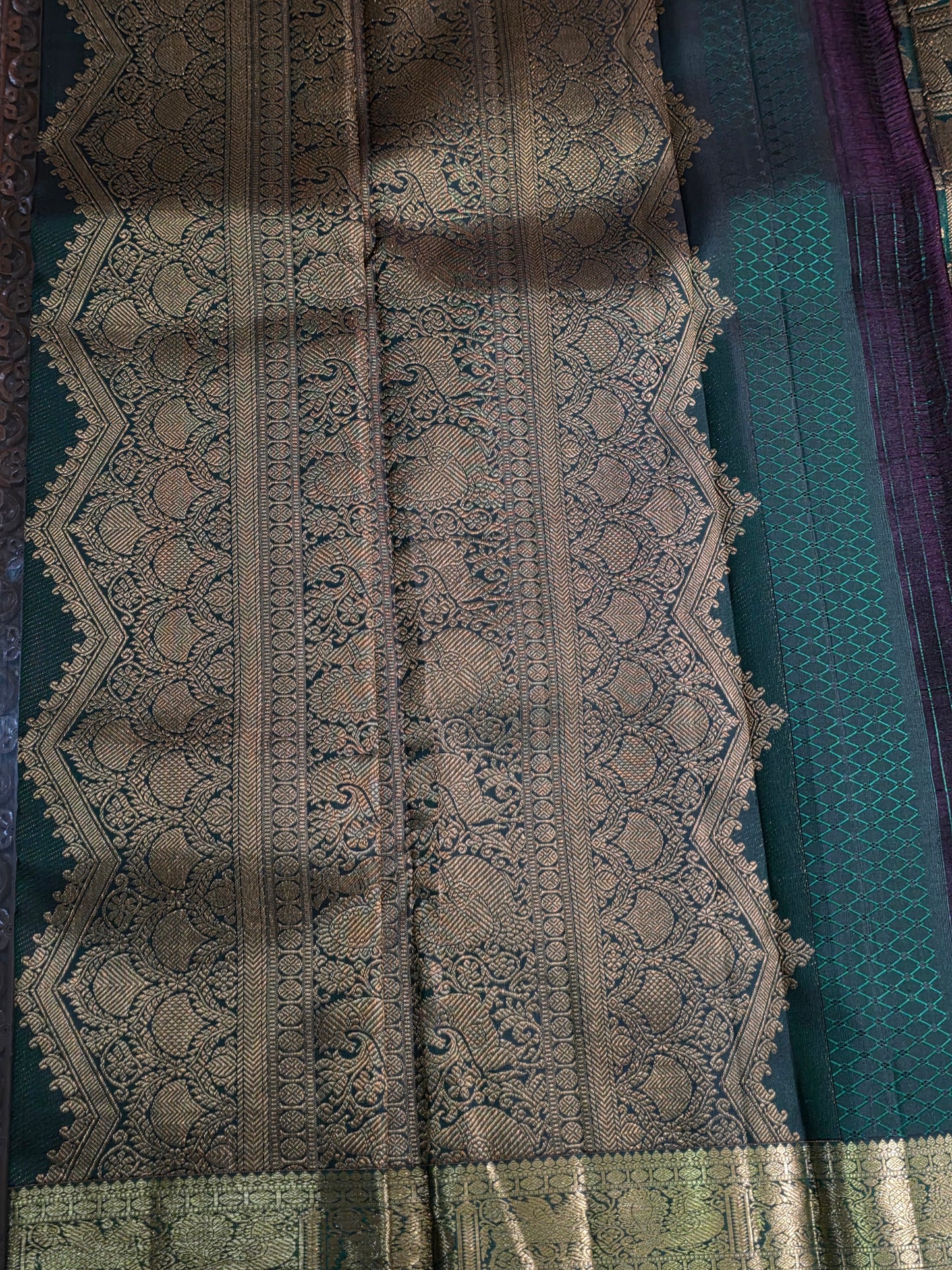 Pure Mulberry dual tone green colour silk saree with pure zari completely hand woven.
