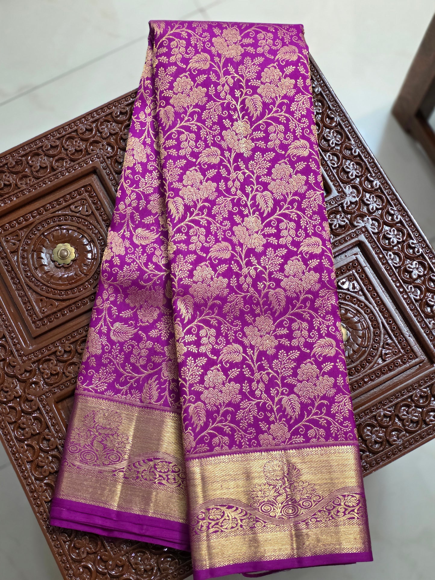Purple pure silk saree with 100% pure zari completely hand woven
