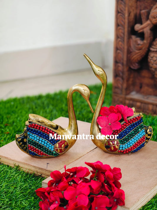 Swan set in pure brass studded with beautiful stonework.