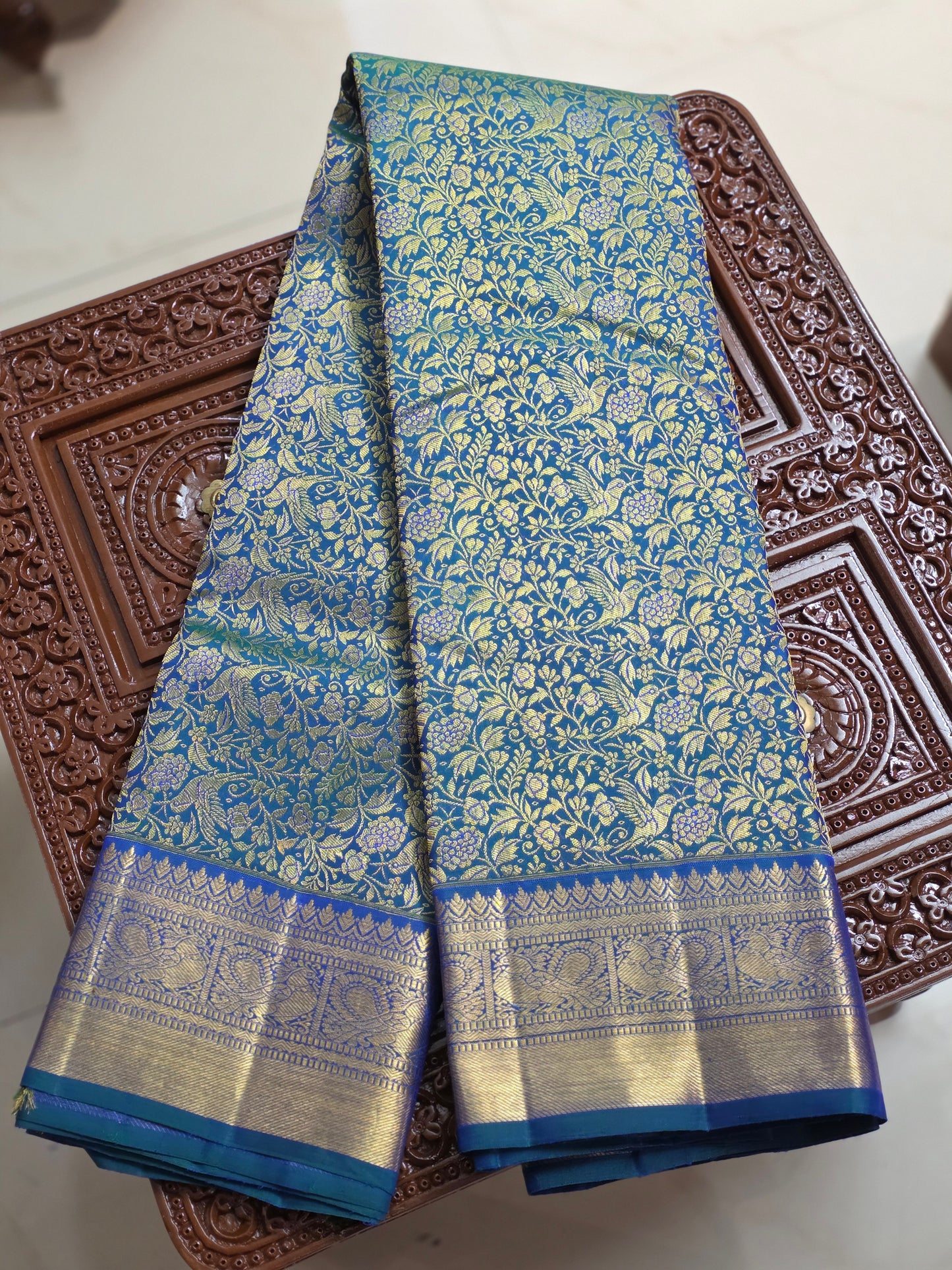 Special blue pure silk saree with 100% pure zari completely hand woven