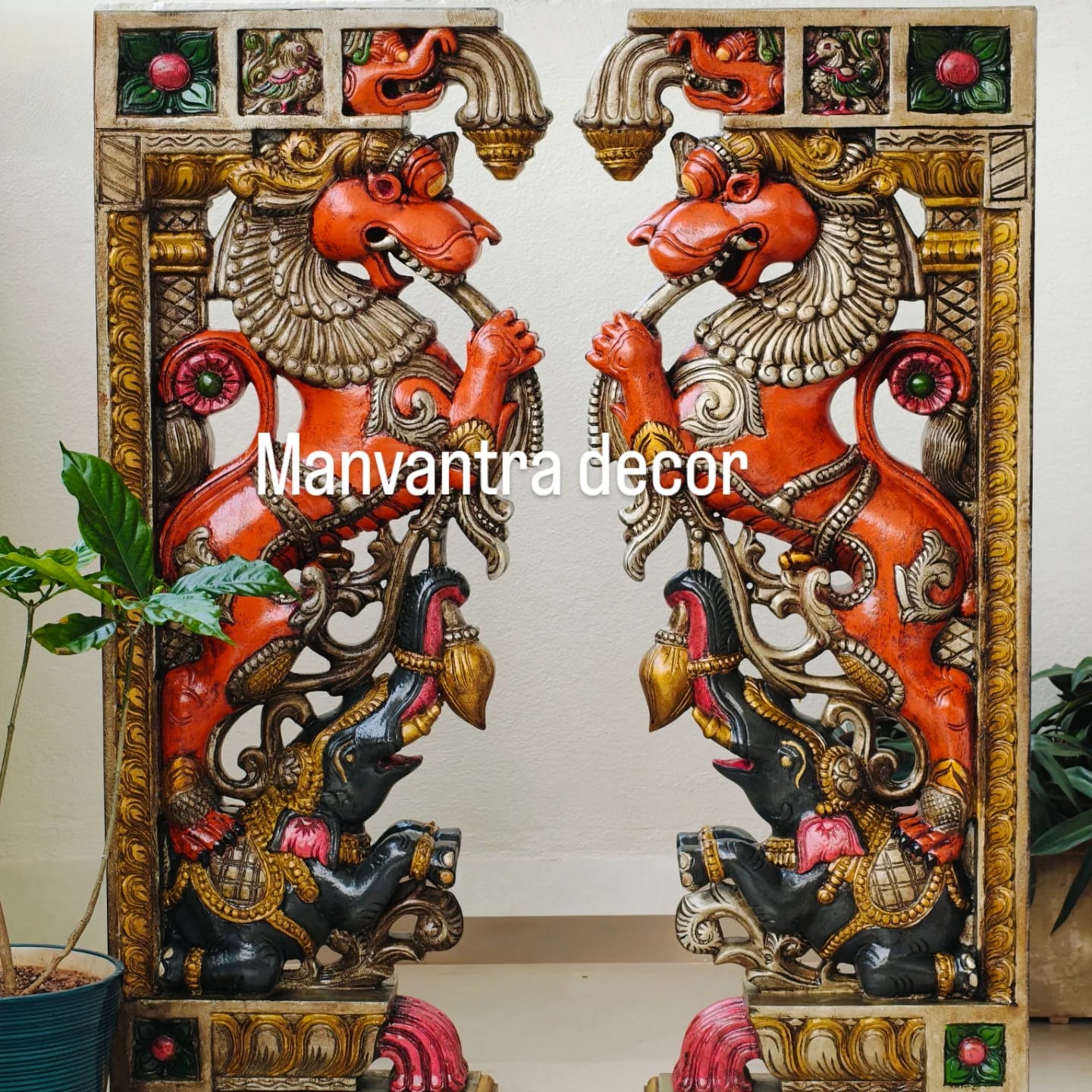 Masterpiece yali brackets 
Carved out of Teakwood with an antique temple-style paint finish
