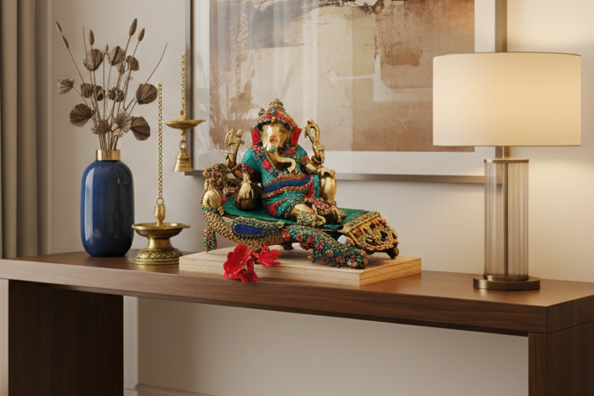 Sofa Ganesh idol with beautiful colour stone work
