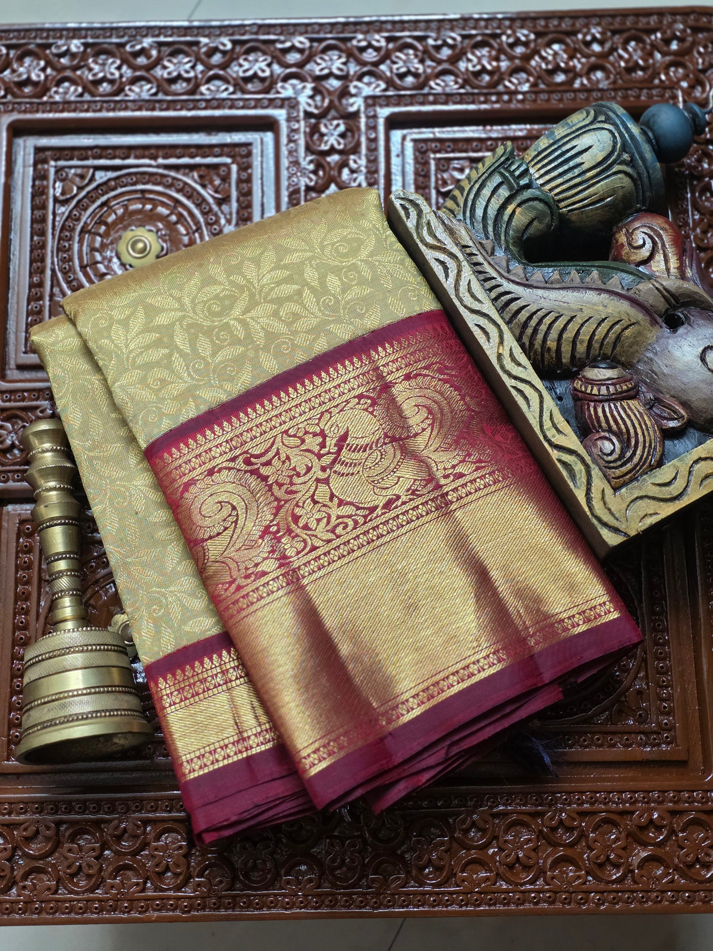 Golden Yellow Heavy Silk Saree with Annam figures in border