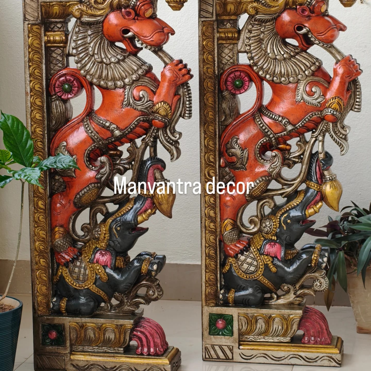 Masterpiece yali brackets 
Carved out of Teakwood with an antique temple-style paint finish