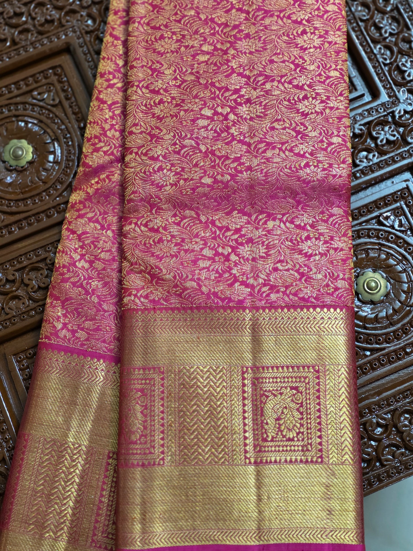 Special pink pure silk saree with 100% pure zari completely hand woven