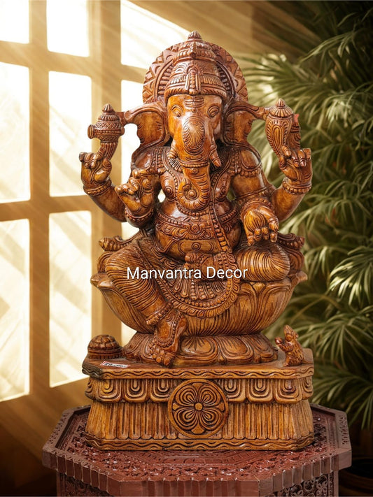 Ganesha idol completely hand carved in solid teakwood with lacquer finish