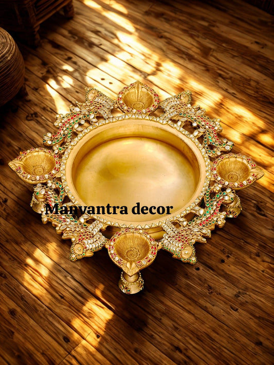 Urli with decorative kundan stones in pure brass