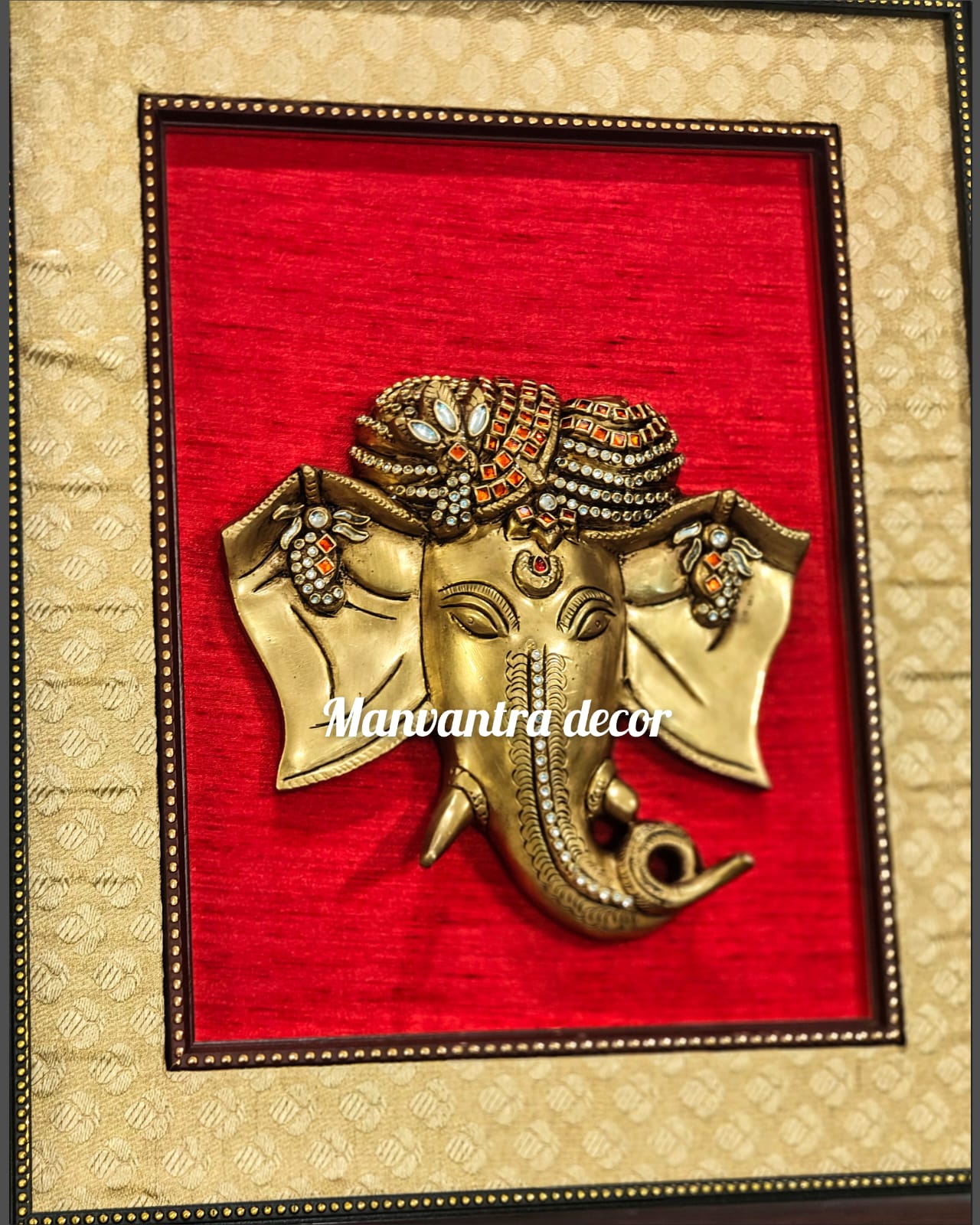 Wall hang ganesha brass with stonework