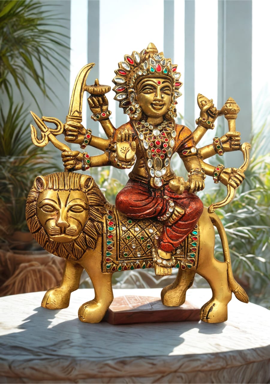 Durga idol , pure brass with special stone work