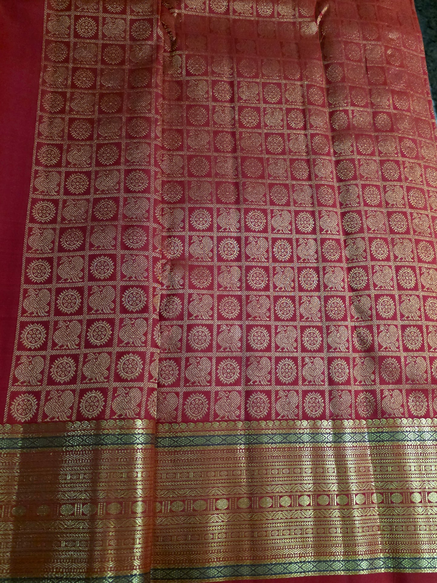 Pure Mulberry orange colour silk saree with pure zari completely hand woven