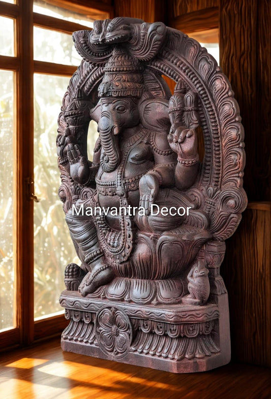 Ganesha idol completely hand carved in solid teakwood
