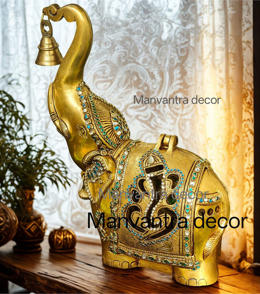 Elephant with bell ,a decor piece , beautiful gift with special stones studded