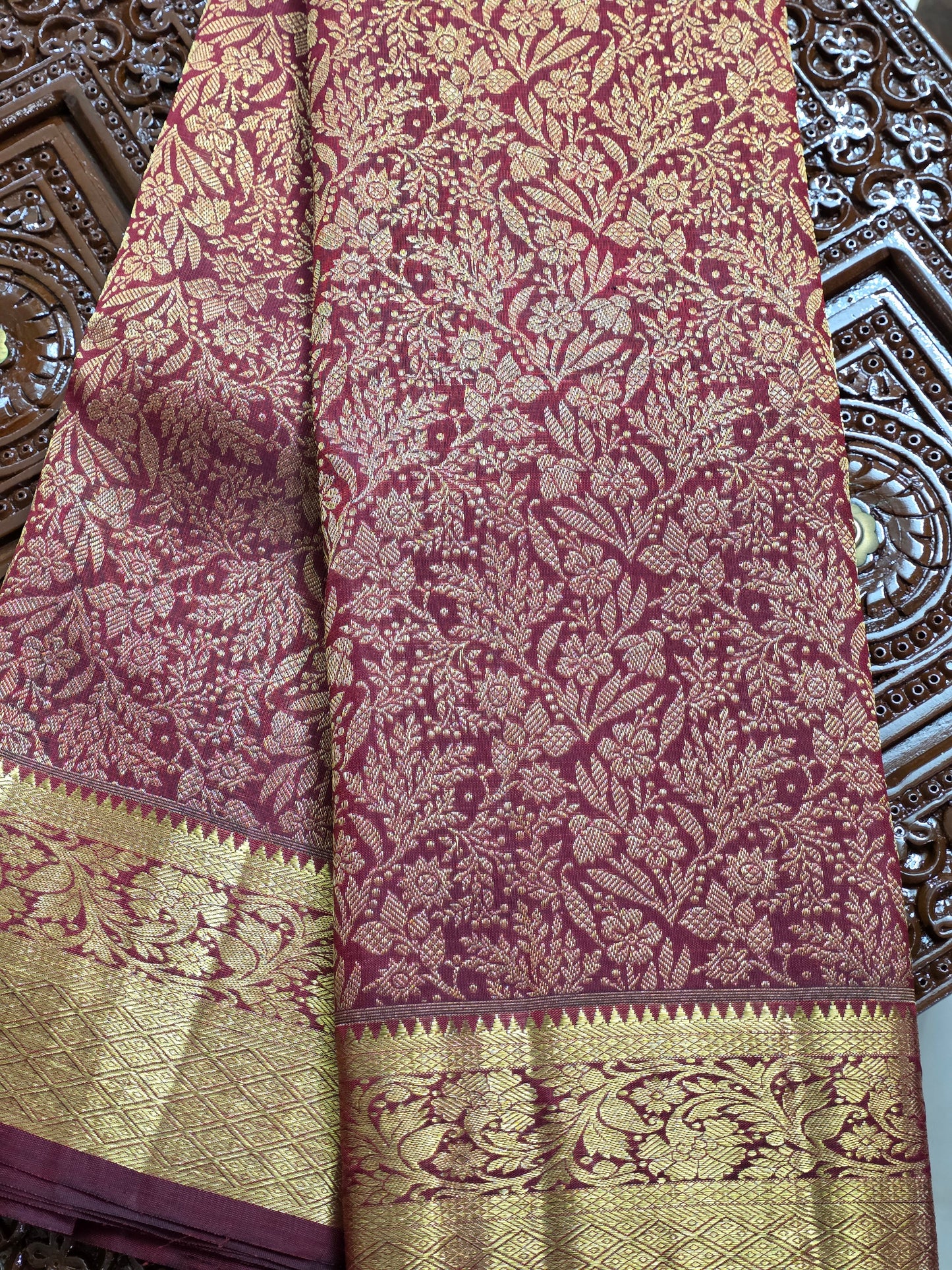 Red / rust pure silk saree with 100% pure zari completely hand woven