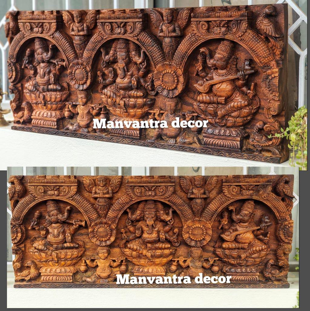 Ganesha horizontal panel completely hand carved in solid teakwood