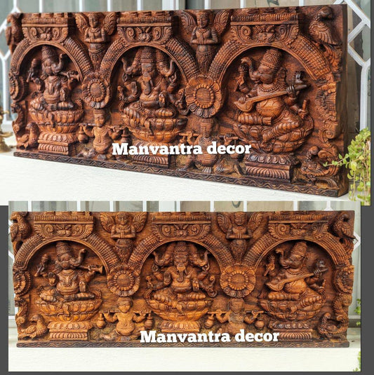 Ganesha horizontal panel completely hand carved in solid teakwood