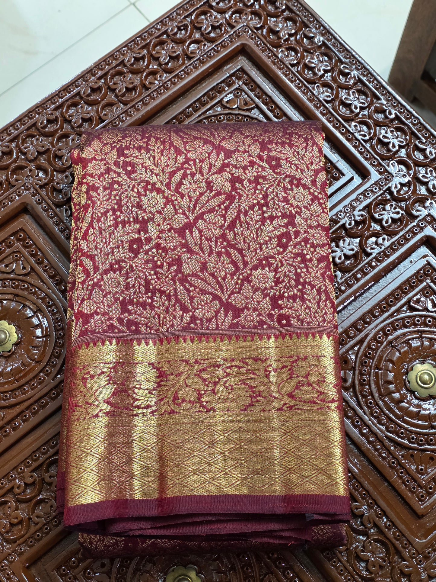 Red / rust pure silk saree with 100% pure zari completely hand woven