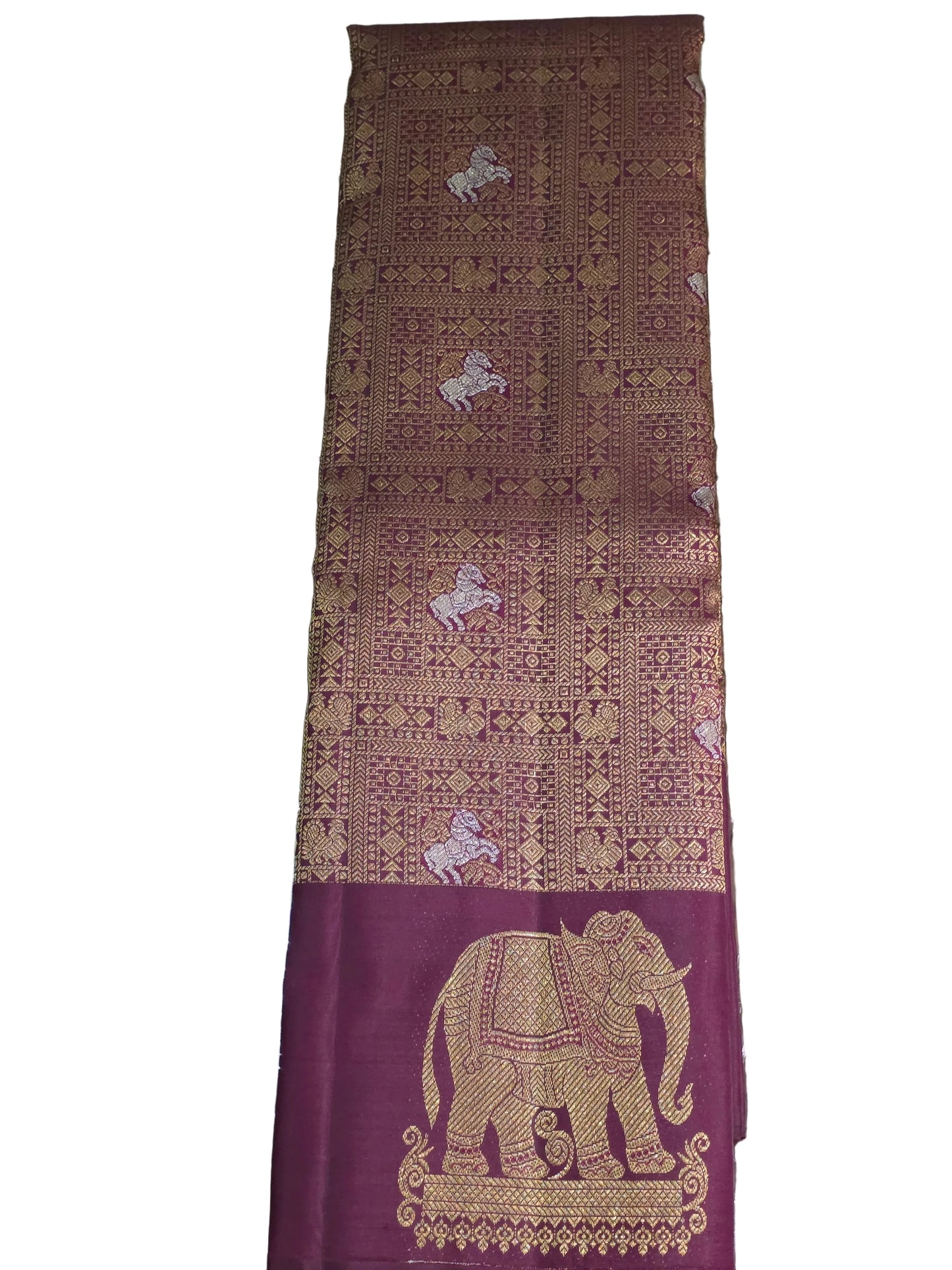 Pure Mulberry silk saree maroon colour with pure zari completely hand woven, rich border and pallu