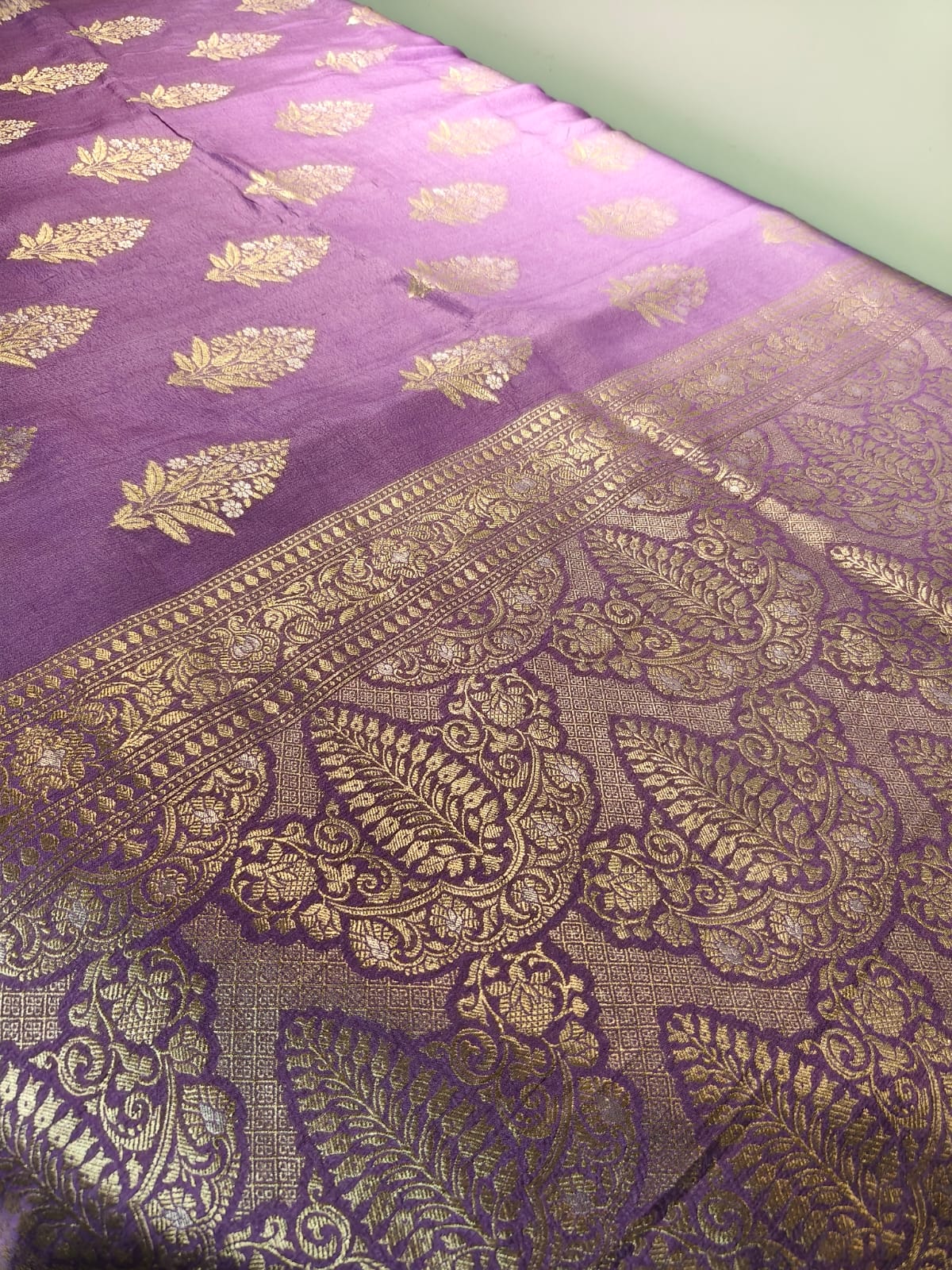 Pure 100% Mulberry tussar silk saree with gold and silver zari work done by hand, completely hand weaved
