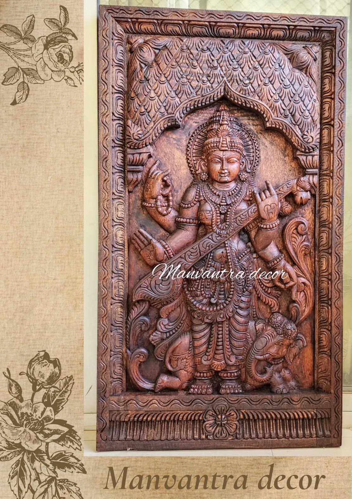 3.5 feet Wall panel - godess Saraswati